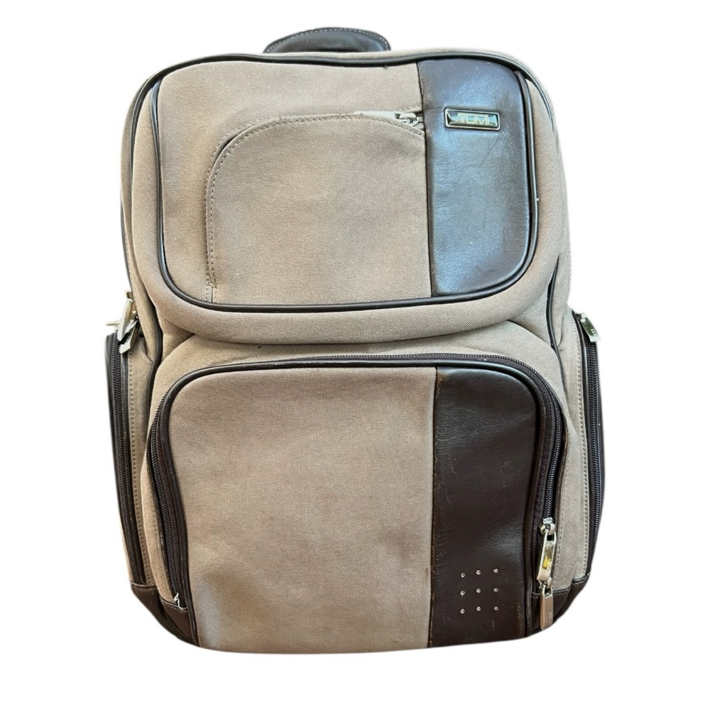 🎒 TUMI Canvas Leather Backpack Brown Tan Orange Interior
